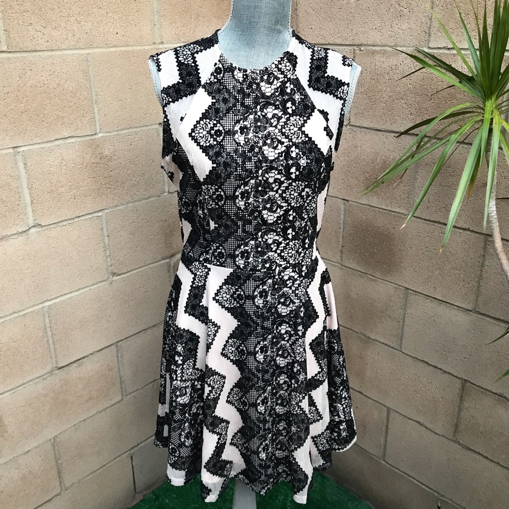 love, Fire Black Lace on Lace Mini Dress EUC